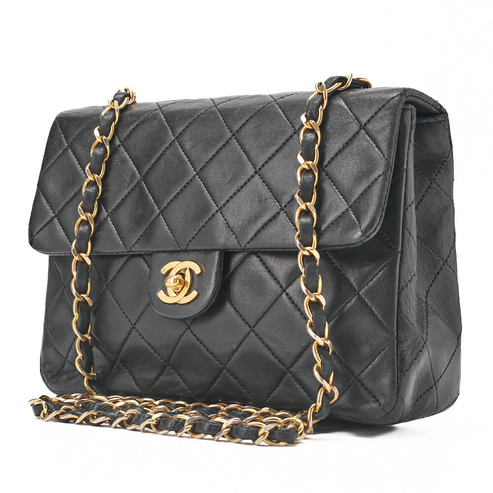 CHANEL Chain Shoulder Bag Mini Matelassé 20cm Lambskin Black Single Flap Turnlock Gold-Tone Hardware, Pre-Owned