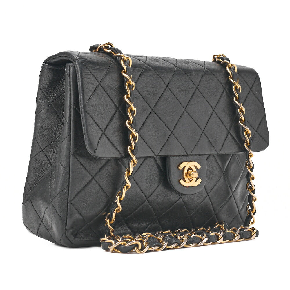 CHANEL Chain Shoulder Bag Mini Matelassé 20cm Lambskin Black Single Flap Turnlock Gold-Tone Hardware, Pre-Owned