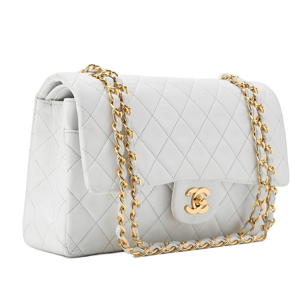 CHANEL Shoulder Bag Matelassé Double Flap 25cm Chain Shoulder Lambskin White Gold-Tone Hardware, Pre-Owned