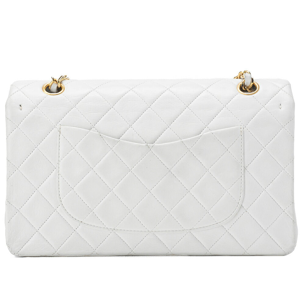 CHANEL Shoulder Bag Matelassé Double Flap 25cm Chain Shoulder Lambskin White Gold-Tone Hardware, Pre-Owned