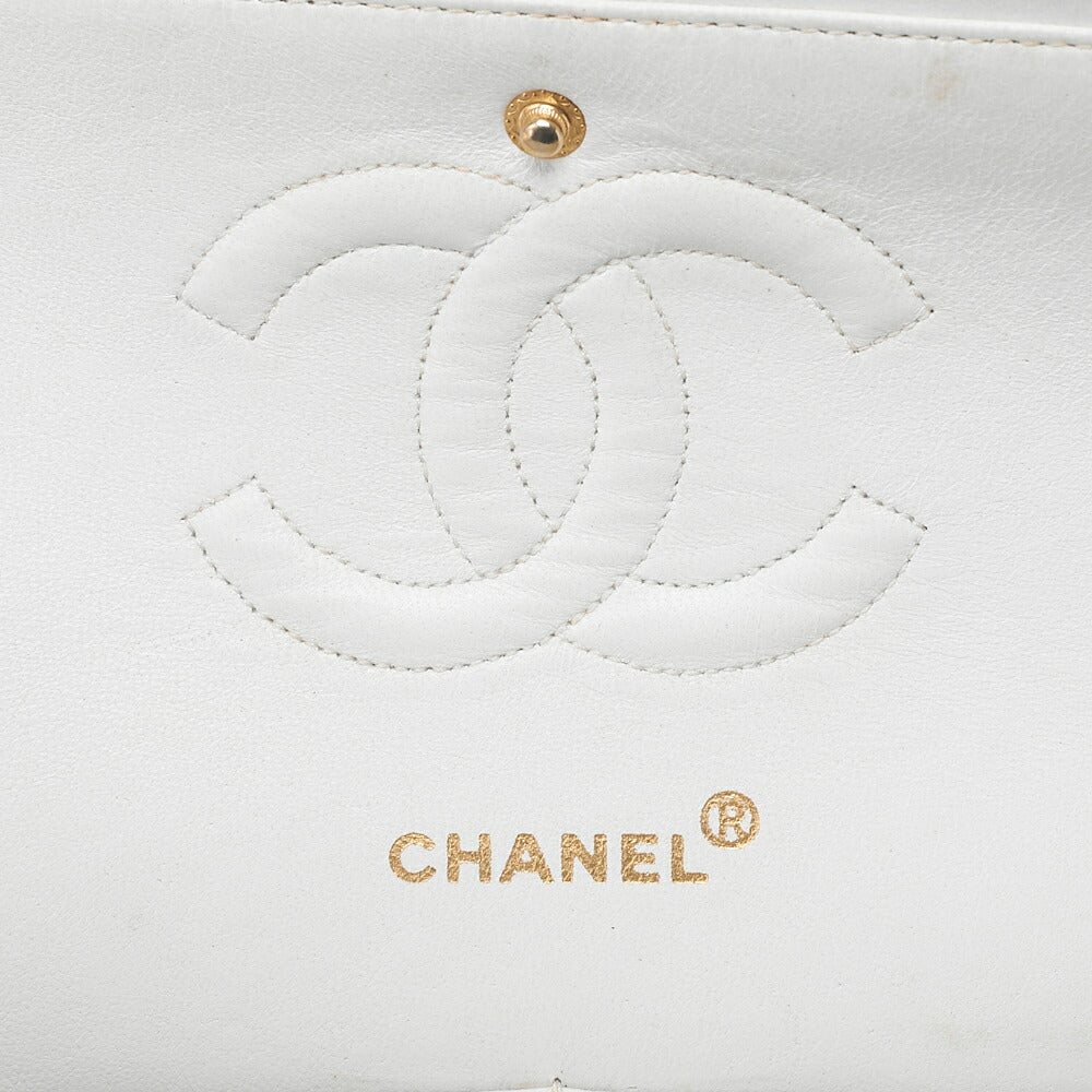CHANEL Shoulder Bag Matelassé Double Flap 25cm Chain Shoulder Lambskin White Gold-Tone Hardware, Pre-Owned