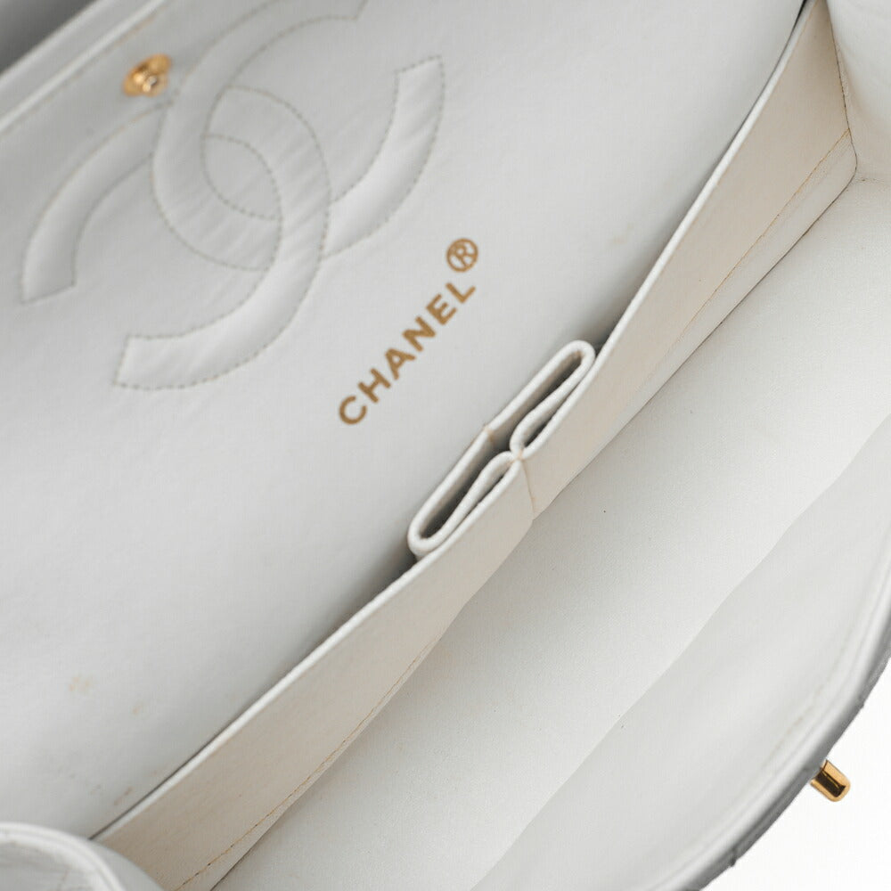 CHANEL Shoulder Bag Matelassé Double Flap 25cm Chain Shoulder Lambskin White Gold-Tone Hardware, Pre-Owned