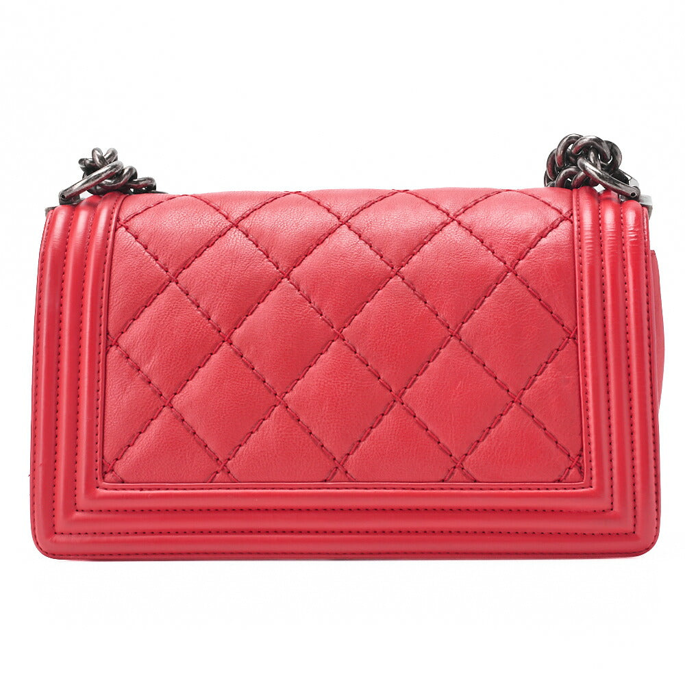 CHANEL Boy Chanel Matelassé Chain Shoulder Calfskin Red Silver-Tone Hardware, Pre-Owned