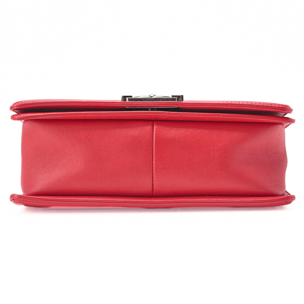 CHANEL Boy Chanel Matelassé Chain Shoulder Calfskin Red Silver-Tone Hardware, Pre-Owned