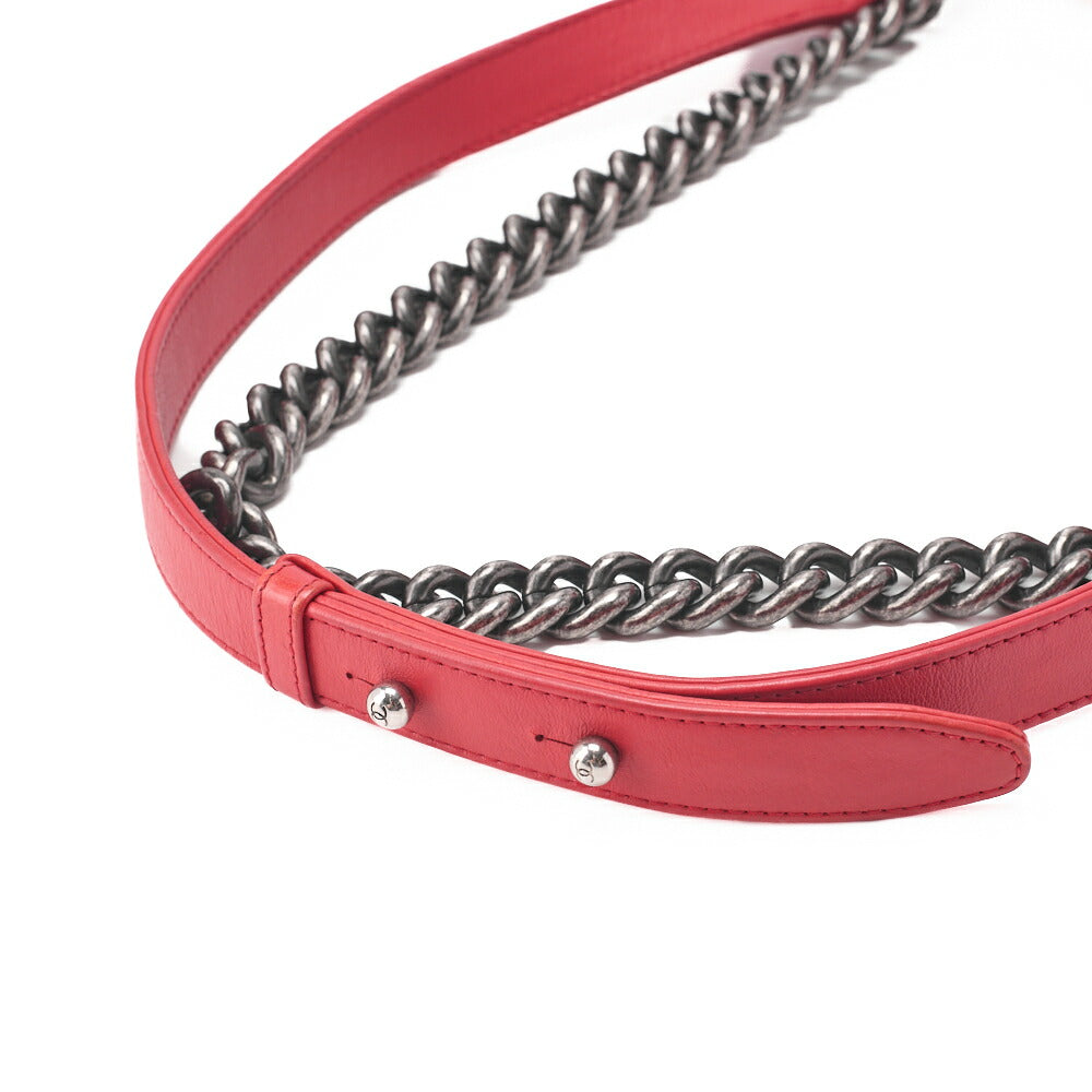 CHANEL Boy Chanel Matelassé Chain Shoulder Calfskin Red Silver-Tone Hardware, Pre-Owned