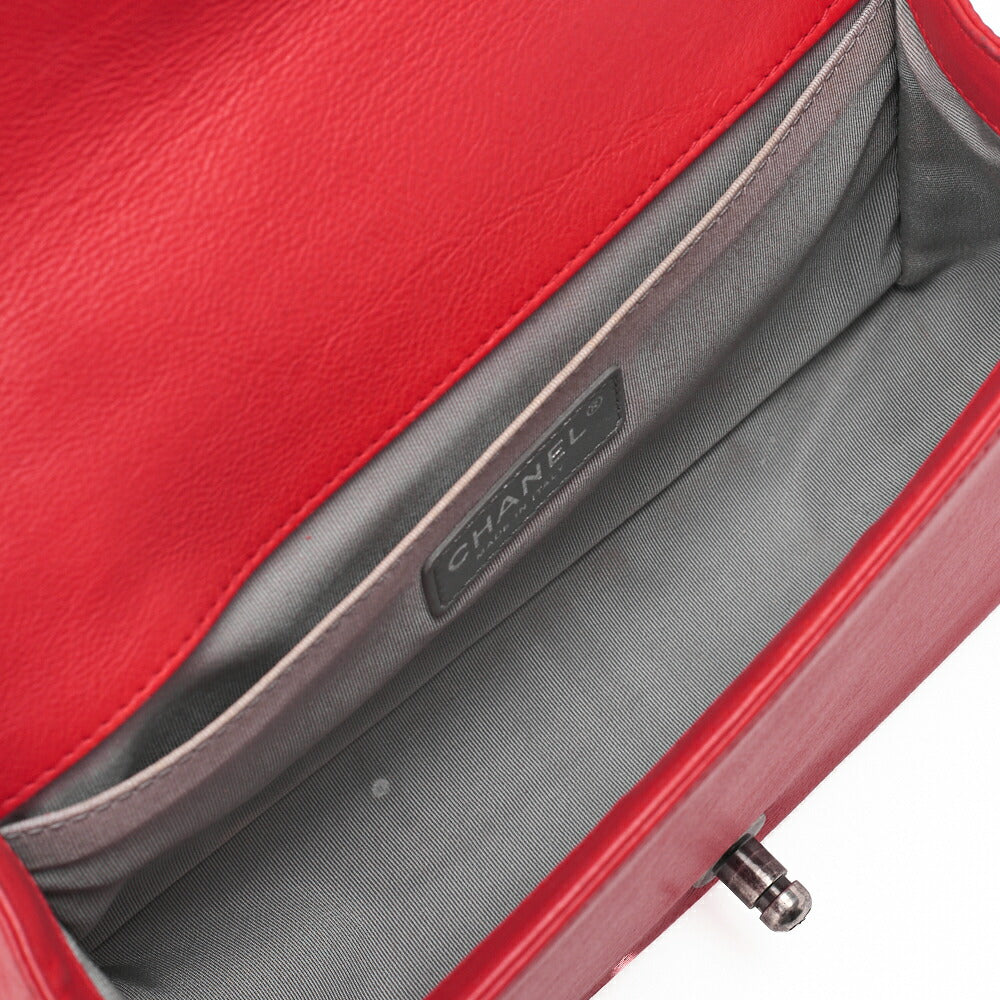 CHANEL Boy Chanel Matelassé Chain Shoulder Calfskin Red Silver-Tone Hardware, Pre-Owned