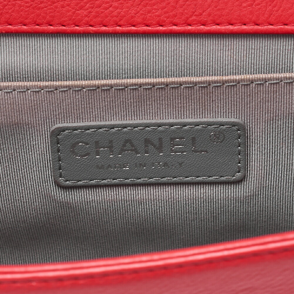 CHANEL Boy Chanel Matelassé Chain Shoulder Calfskin Red Silver-Tone Hardware, Pre-Owned