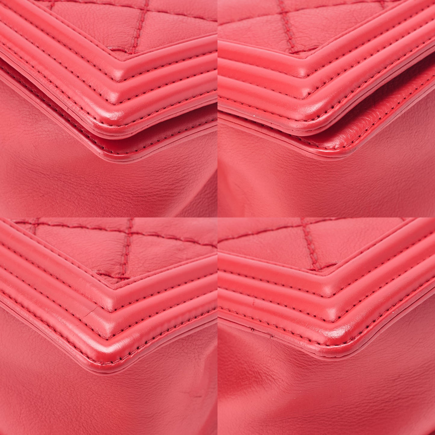 CHANEL Boy Chanel Matelassé Chain Shoulder Calfskin Red Silver-Tone Hardware, Pre-Owned