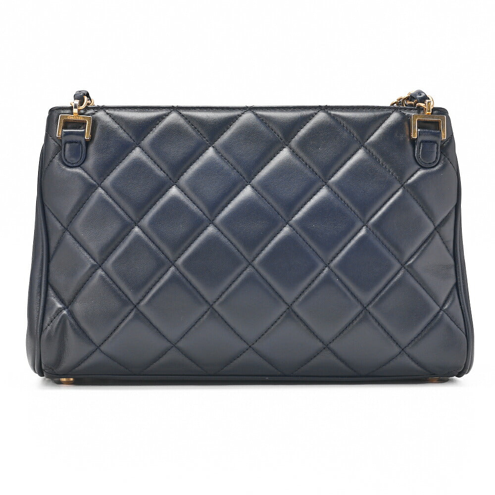 CHANEL Chain Shoulder Matelassé Bicolore Calfskin Navy Gold-Tone Hardware, Pre-Owned
