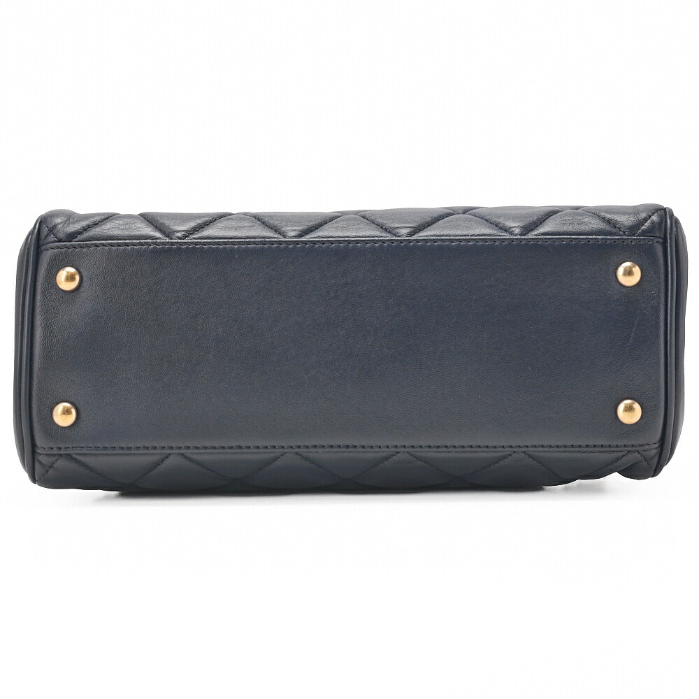 CHANEL Chain Shoulder Matelassé Bicolore Calfskin Navy Gold-Tone Hardware, Pre-Owned