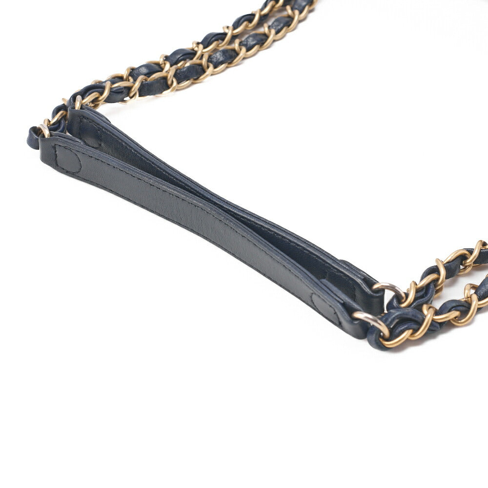 CHANEL Chain Shoulder Matelassé Bicolore Calfskin Navy Gold-Tone Hardware, Pre-Owned