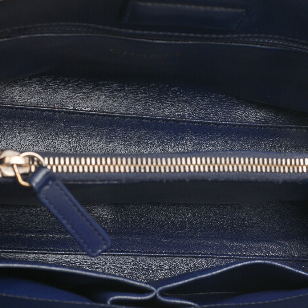 CHANEL Chain Shoulder Matelassé Bicolore Calfskin Navy Gold-Tone Hardware, Pre-Owned