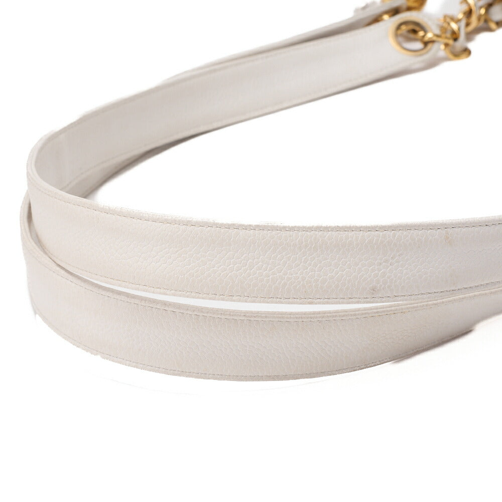 CHANEL Chain Shoulder Bag Matelassé Ball Charm Caviar Skin White Gold-Tone Hardware, Pre-Owned