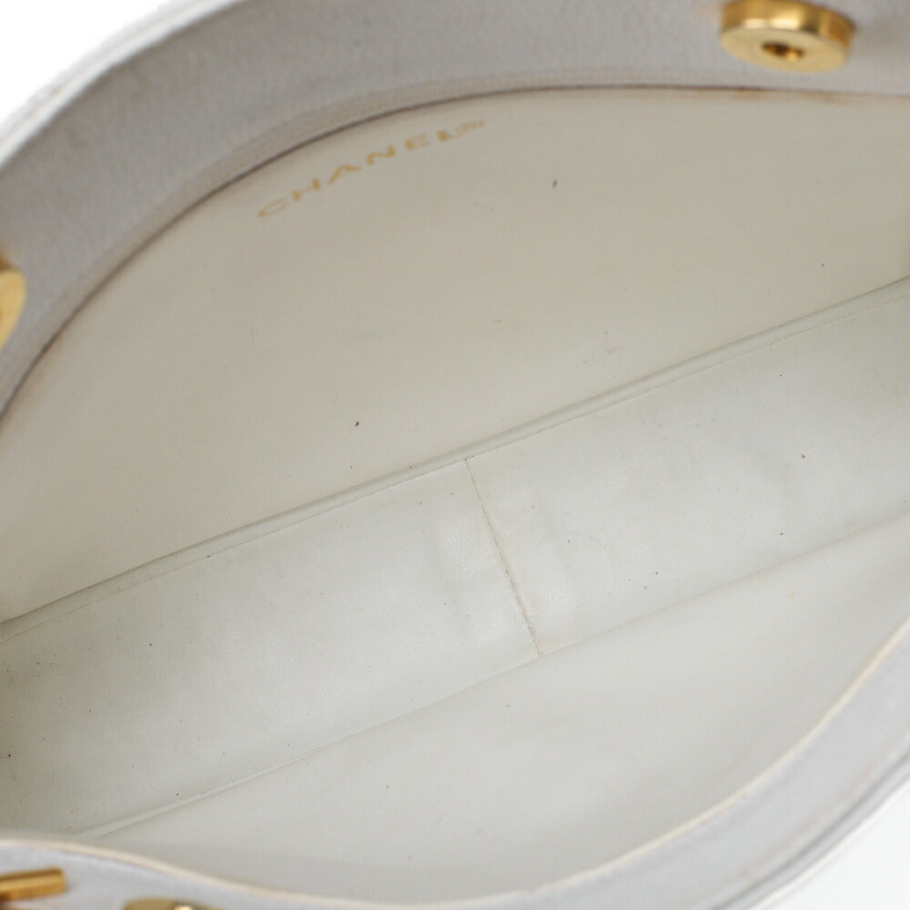 CHANEL Chain Shoulder Bag Matelassé Ball Charm Caviar Skin White Gold-Tone Hardware, Pre-Owned