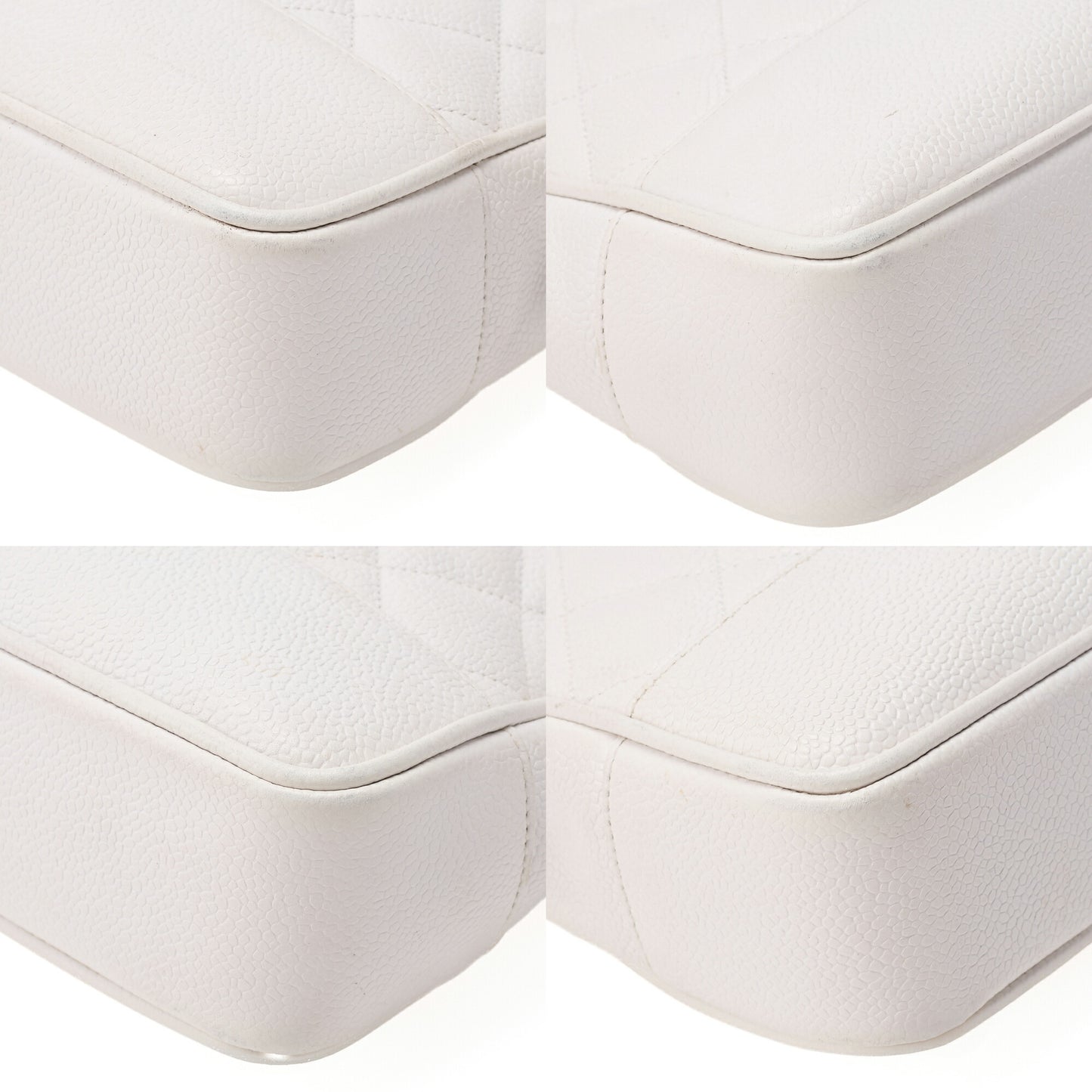 CHANEL Chain Shoulder Bag Matelassé Ball Charm Caviar Skin White Gold-Tone Hardware, Pre-Owned