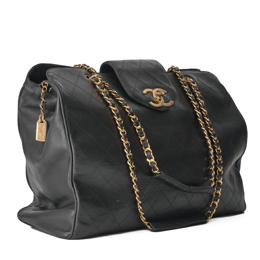 CHANEL Shoulder Bag Supermodel Coco Mark Big Coco Double Chain Shoulder Lambskin Black Gold-Tone Hardware, Pre-Owned