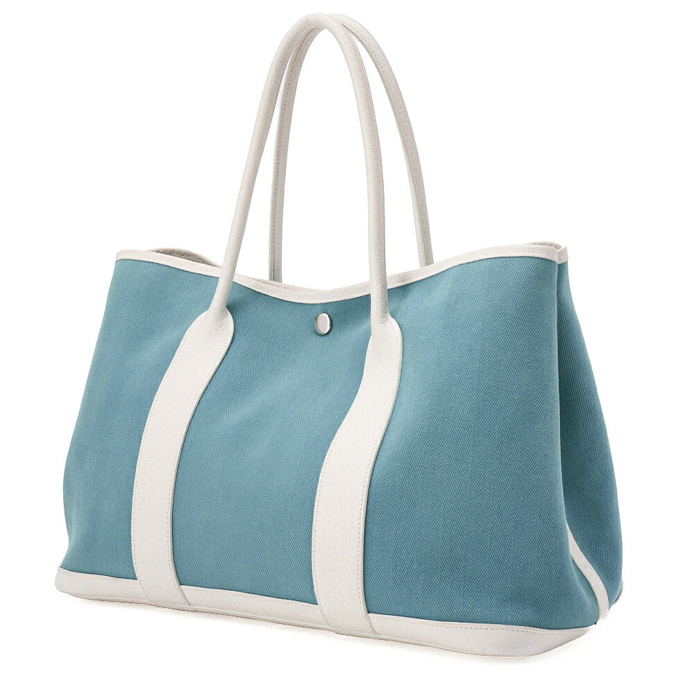 HERMES Garden Party PM Tote Bag to Negonda x Canvas Blue Sun Seal x White Silver-Tone Hardware, Pre-Owned