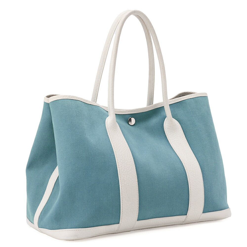 HERMES Garden Party PM Tote Bag to Negonda x Canvas Blue Sun Seal x White Silver-Tone Hardware, Pre-Owned