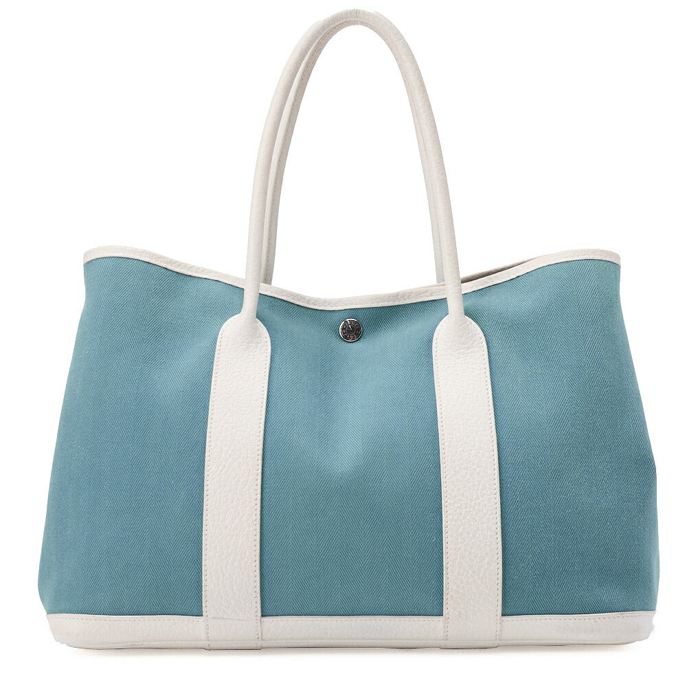 HERMES Garden Party PM Tote Bag to Negonda x Canvas Blue Sun Seal x White Silver-Tone Hardware, Pre-Owned