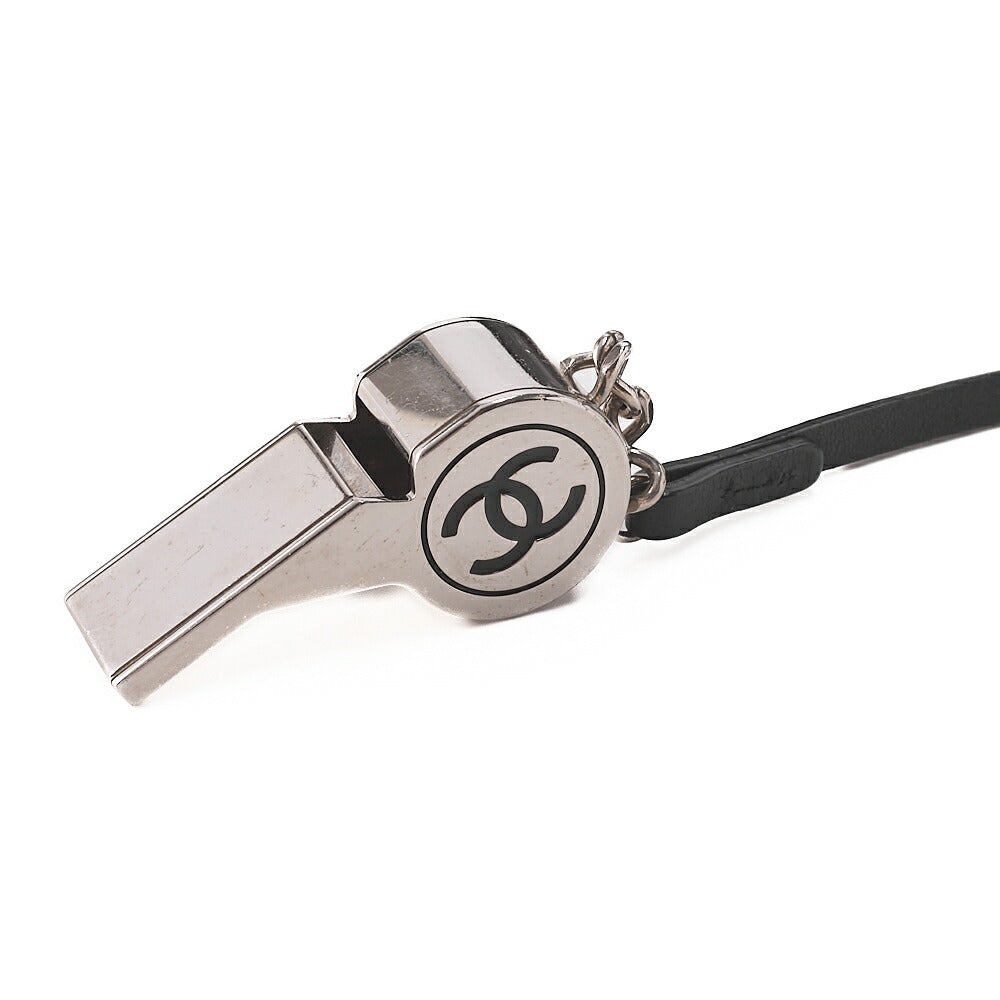 CHANEL Tote Bag Coco Mark Canvas with Whistle Charm White x Black Silver-Tone Hardware, Pre-Owned
