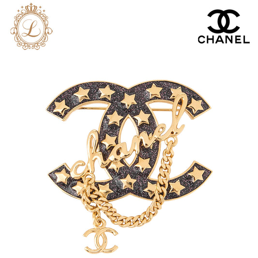 CHANEL CC Mark Star Lame Brooch Pin I24C Gold-Tone Hardware, Pre-Owned