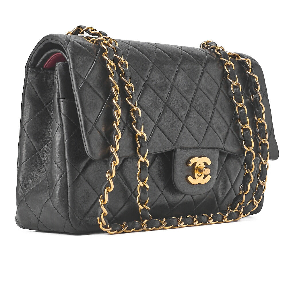 CHANEL Shoulder Bag Matelassé Double Flap 25cm Chain Shoulder Lambskin Black Gold-Tone Hardware, Pre-Owned