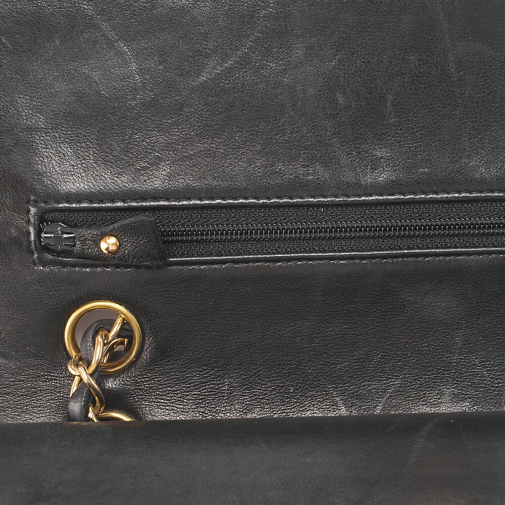 CHANEL Shoulder Bag Matelassé Double Flap 25cm Chain Shoulder Lambskin Black Gold-Tone Hardware, Pre-Owned
