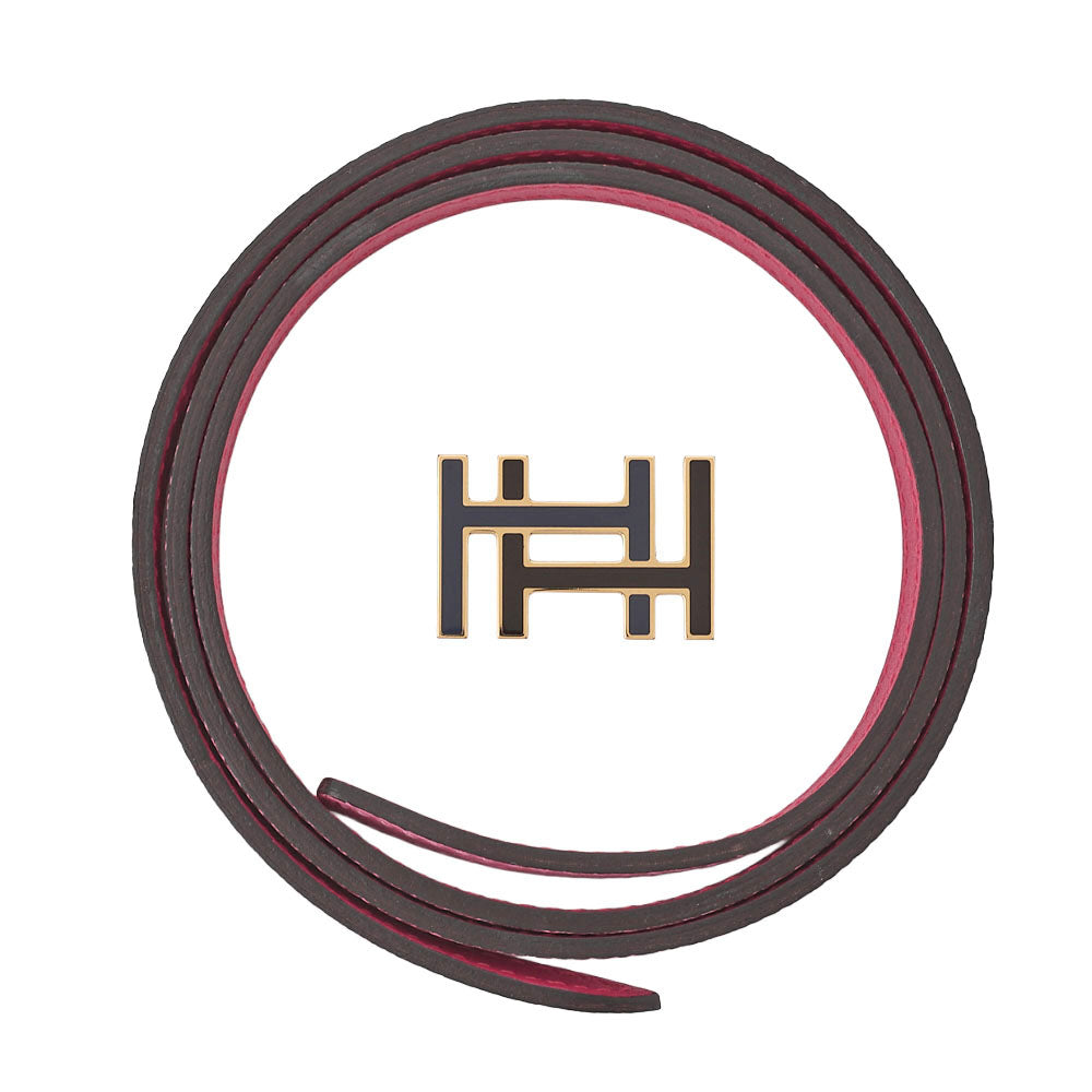 HERMES H au Carré Belt in Veau Swift × Veau Epsom – Pink with Gold-Tone Hardware, Pre-Owned