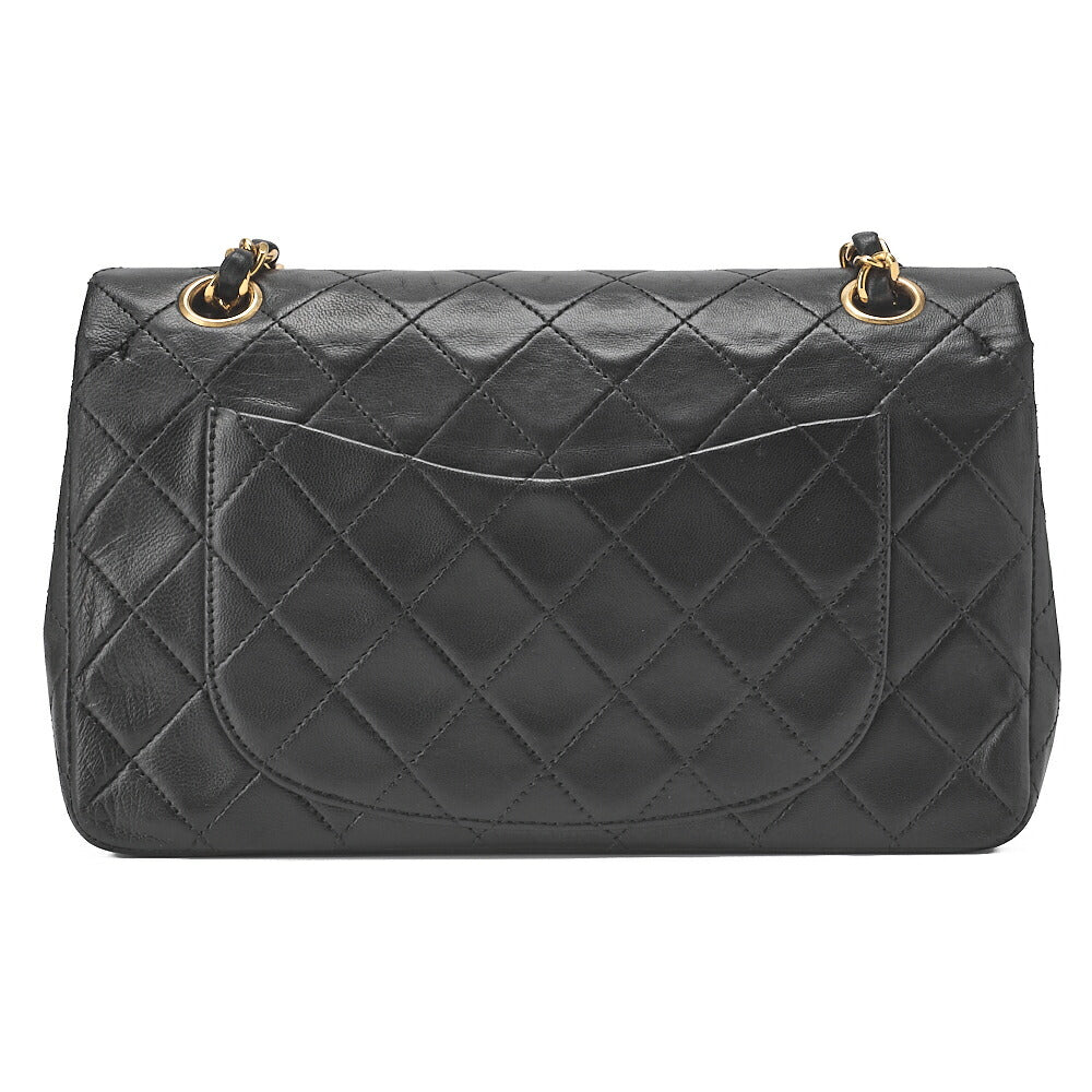 CHANEL Chain Shoulder Bag Matelassé Double Flap 23cm Lambskin Black Gold-Tone Hardware, Pre-Owned