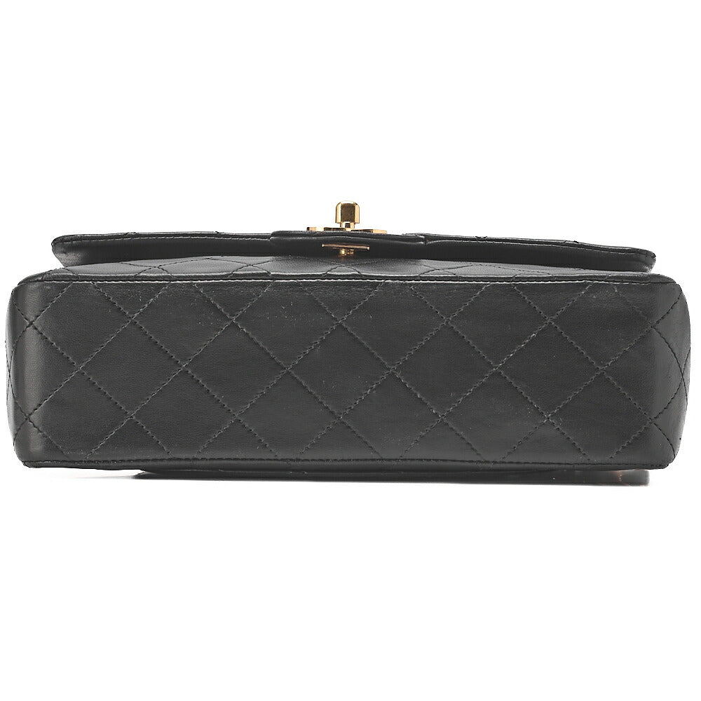 CHANEL Chain Shoulder Bag Matelassé Double Flap 23cm Lambskin Black Gold-Tone Hardware, Pre-Owned