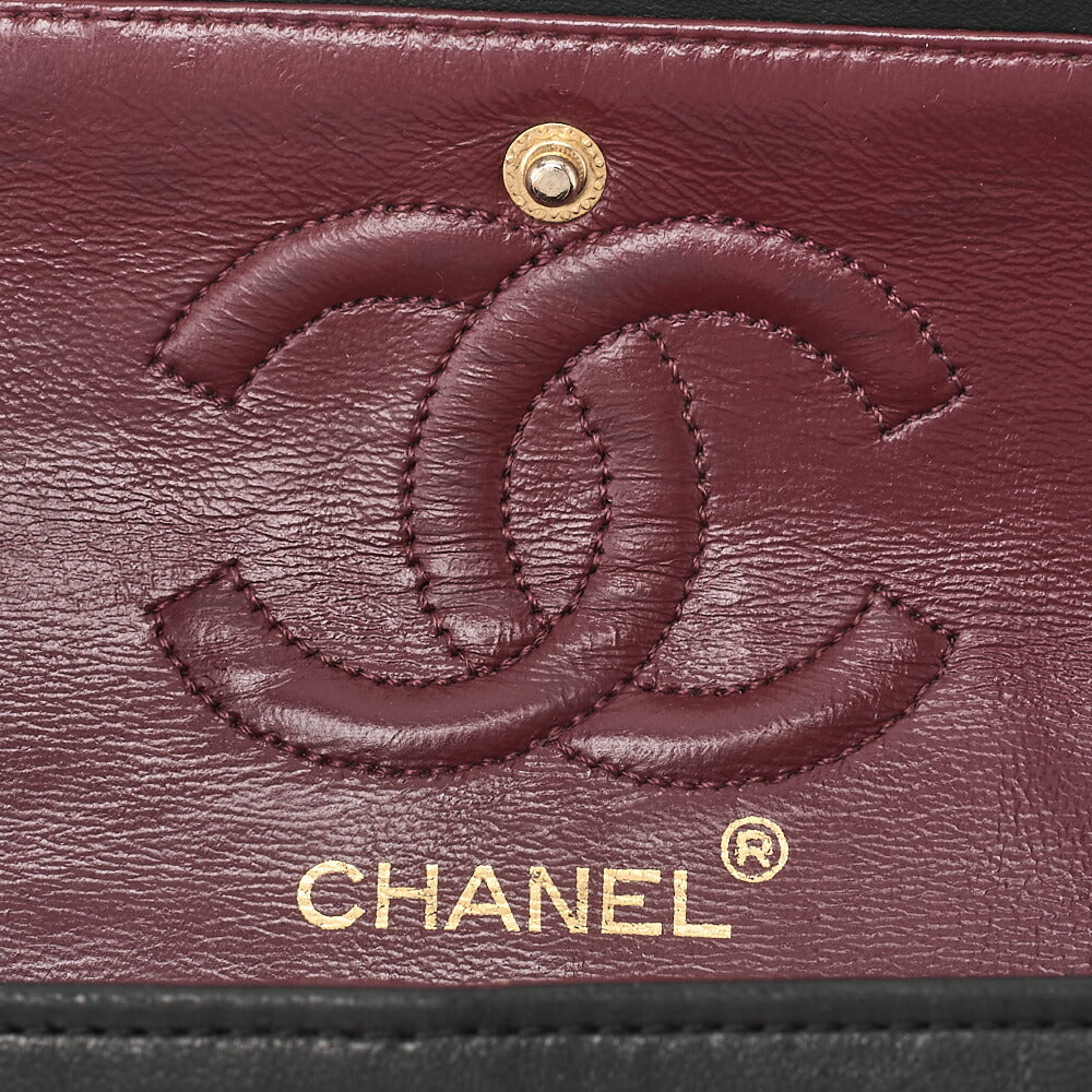 CHANEL Chain Shoulder Bag Matelassé Double Flap 23cm Lambskin Black Gold-Tone Hardware, Pre-Owned