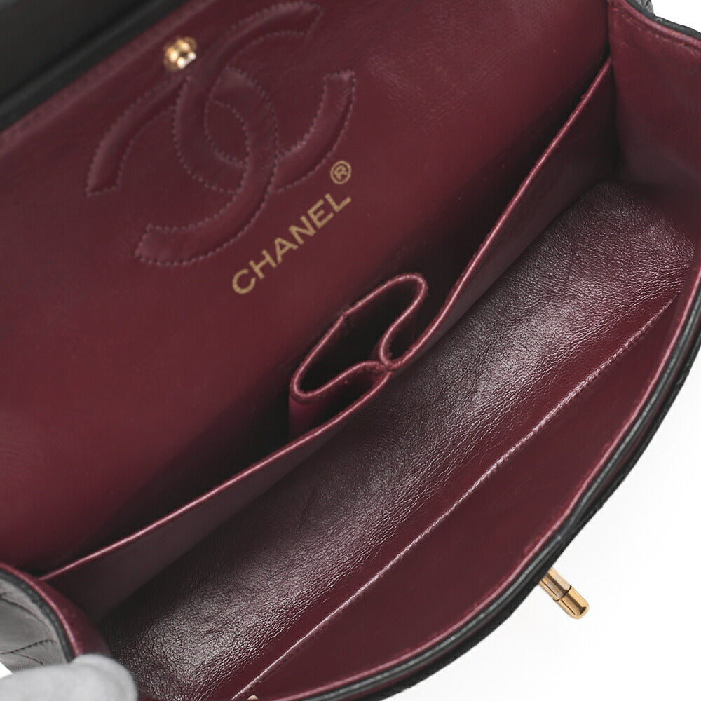 CHANEL Chain Shoulder Bag Matelassé Double Flap 23cm Lambskin Black Gold-Tone Hardware, Pre-Owned