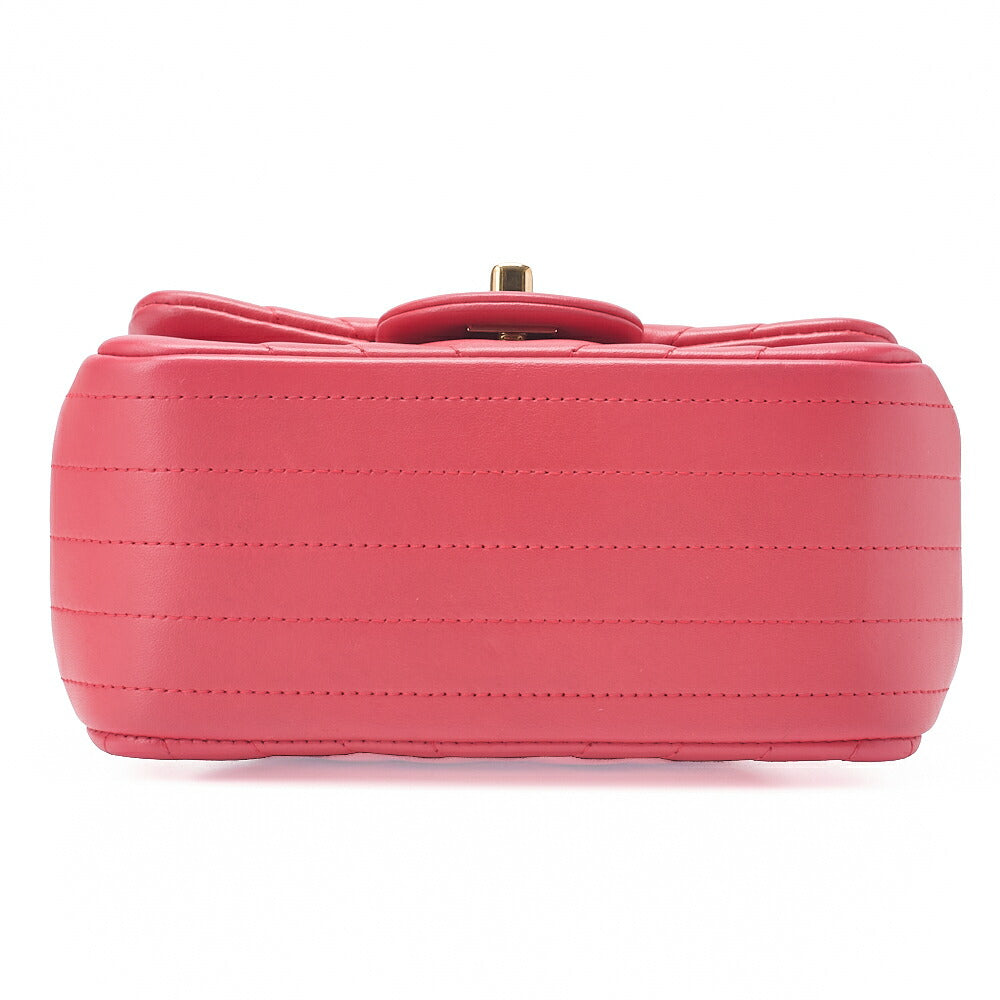 CHANEL Chain Shoulder Bag Mini Matrasse 17cm Lambskin V-Stitch Red Single Flap Turnlock Gold-Tone Hardware, Pre-Owned