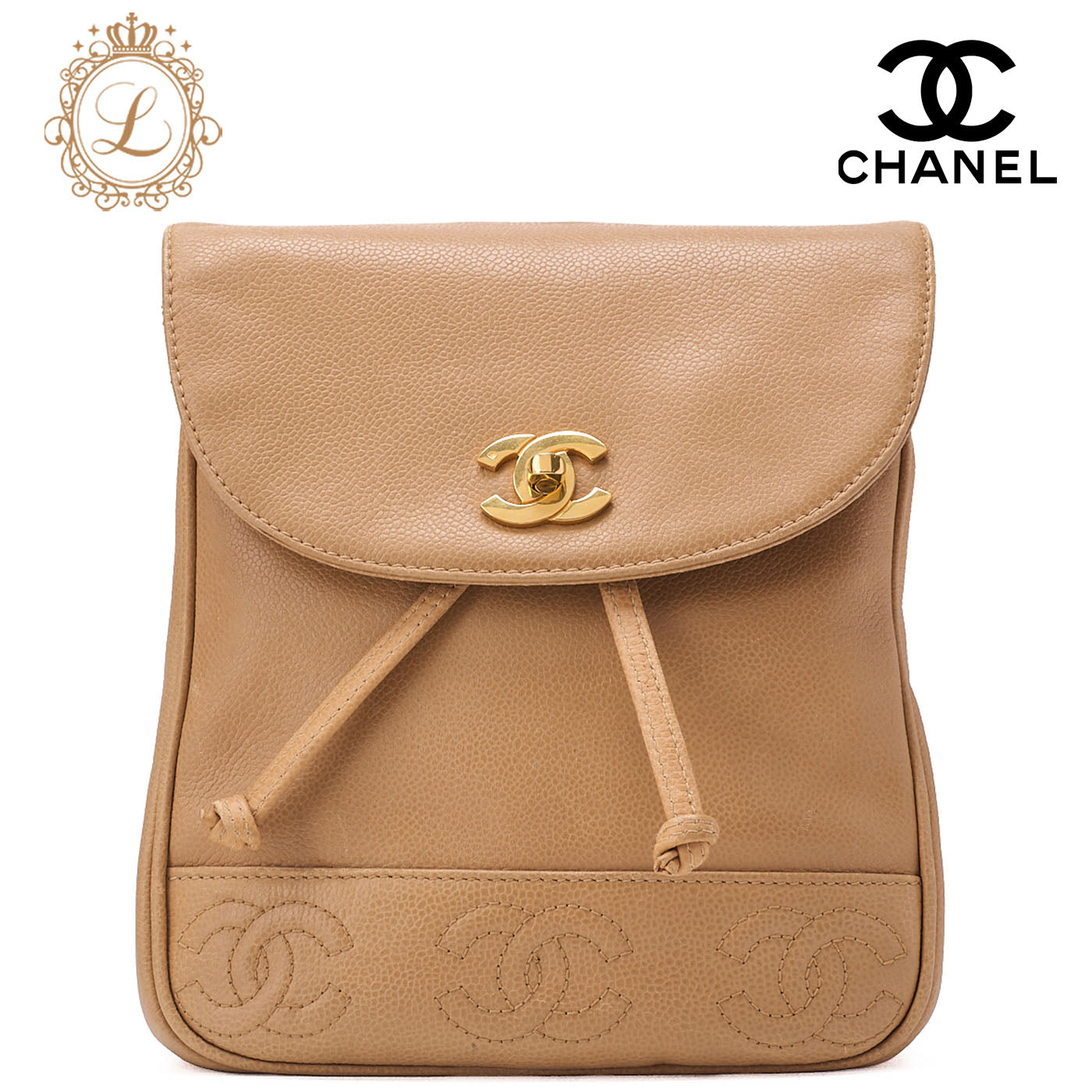 chanel backpack caviar leather CHANEL Backpack Caviar Skin Triple Coco Turnlock Beige Gold-Tone Hardw – Vintage La Charme