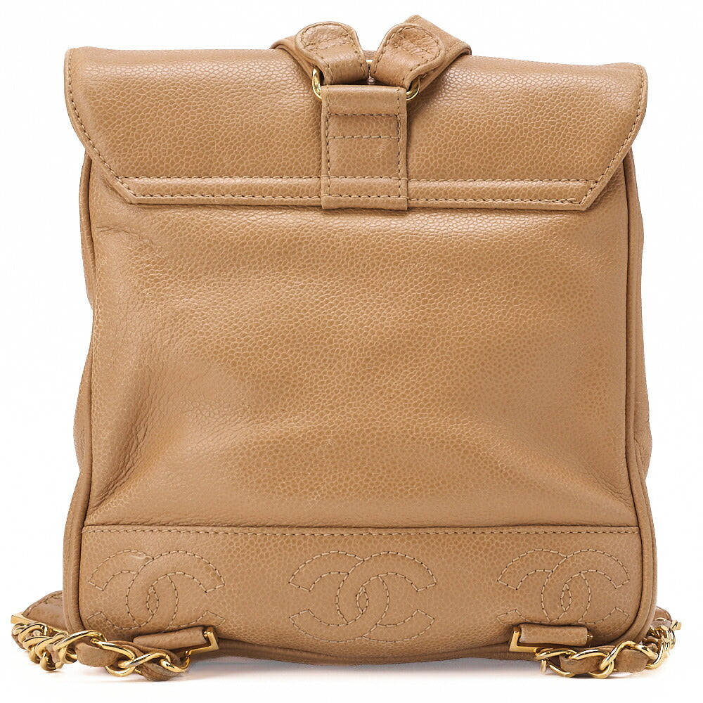 CHANEL Backpack Caviar Skin Triple Coco Turnlock Beige Gold-Tone Hardware, Pre-Owned