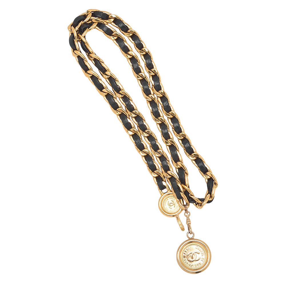 CHANEL Cocomark Chain Belt GP x Leather Black x Gold (Gold-Tone Hardware, Pre-Owned