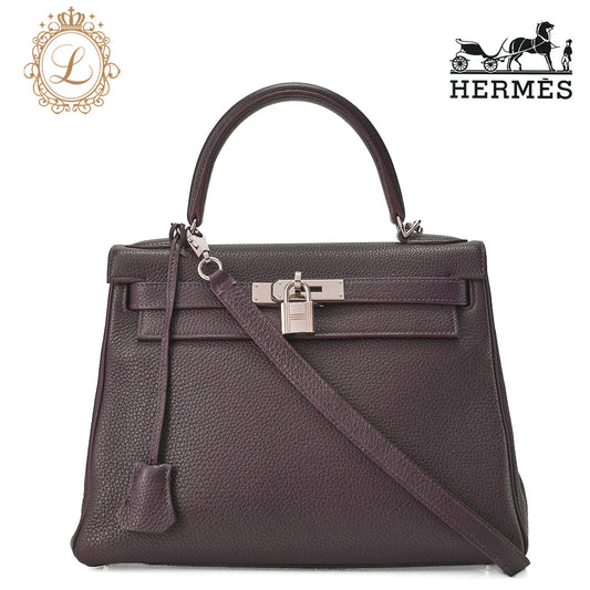 HERMES Kelly 28 Handbag Inner Stitch Togo Rezan Silver-Tone Hardware, Pre-Owned