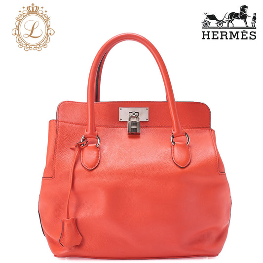 HERMES Toolbox 26 Verso Evercolor Orange Poppy x Rouge Ash Handbag Silver-Tone Hardware, Pre-Owned