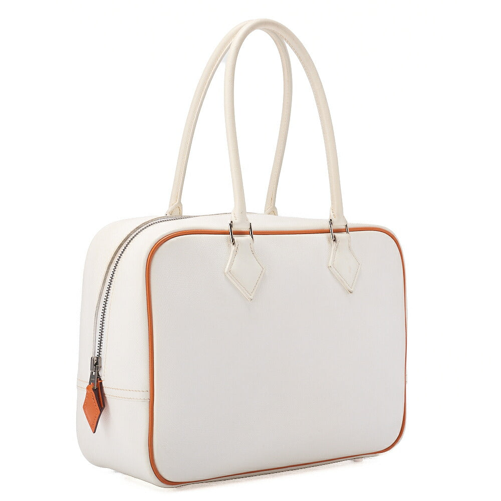 HERMES Bloom 28 Tote Bag Epson White x Orange Silver-Tone Hardware, Pre-Owned
