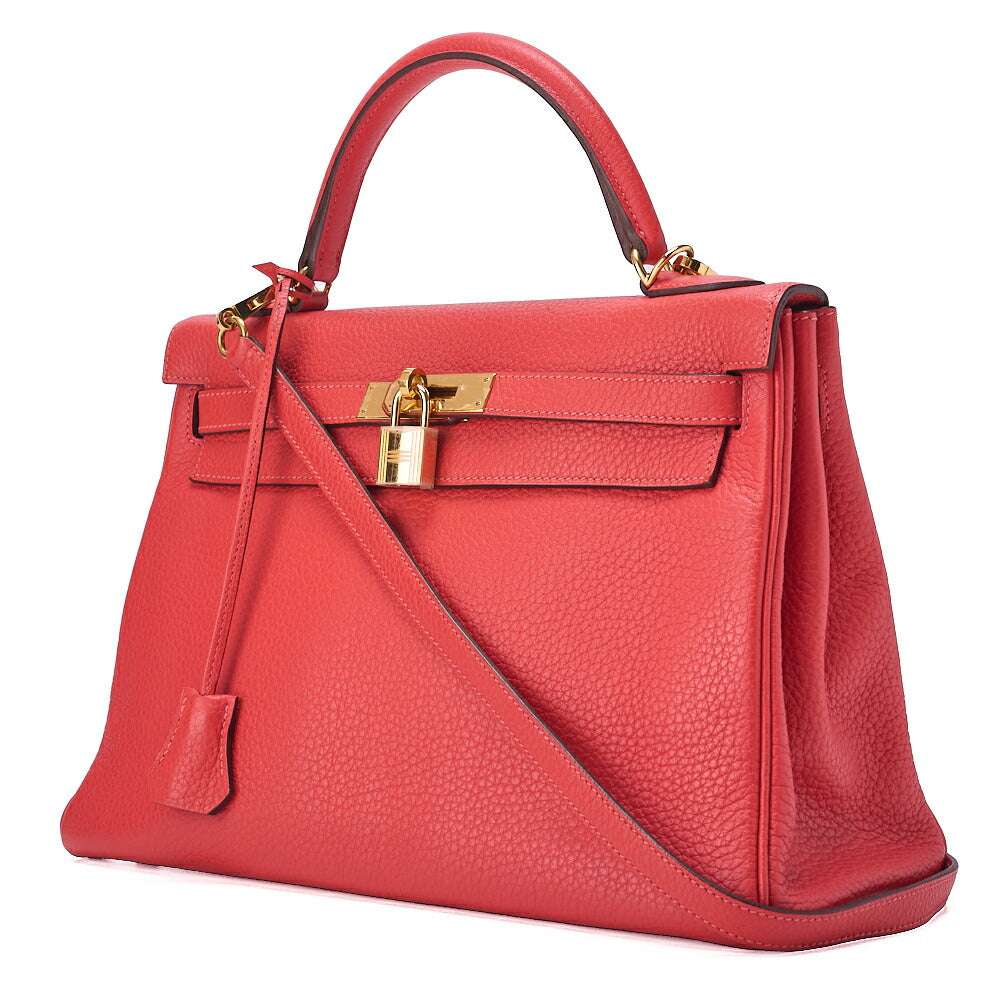 HERMES Kelly 32 Handbag Inseam Tryon Clemence Rouge Viff Gold-Tone Hardware, Pre-Owned