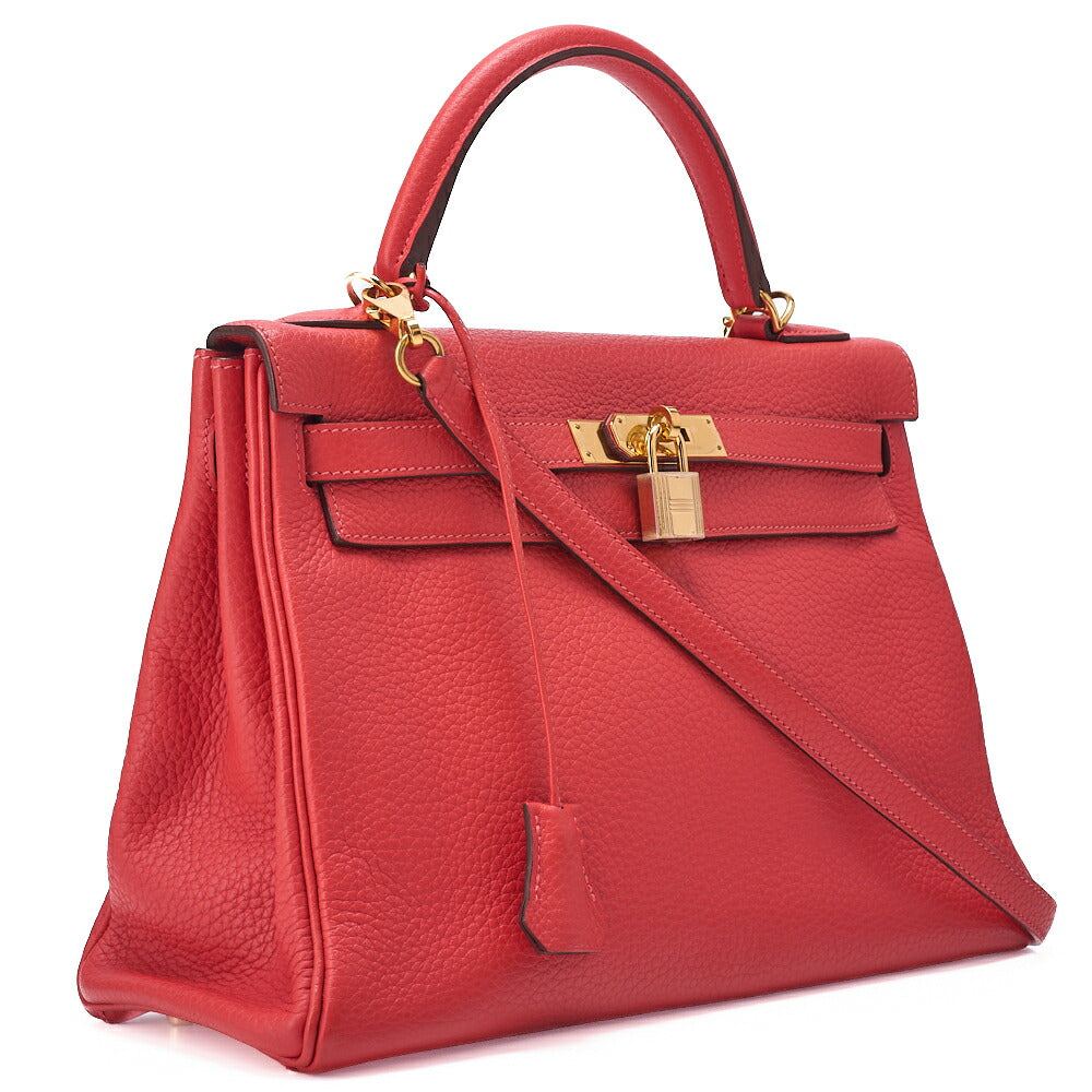 HERMES Kelly 32 Handbag Inseam Tryon Clemence Rouge Viff Gold-Tone Hardware, Pre-Owned