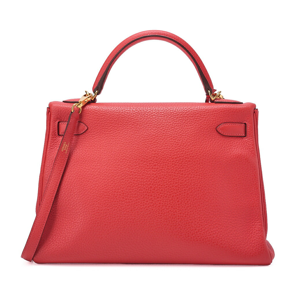 HERMES Kelly 32 Handbag Inseam Tryon Clemence Rouge Viff Gold-Tone Hardware, Pre-Owned