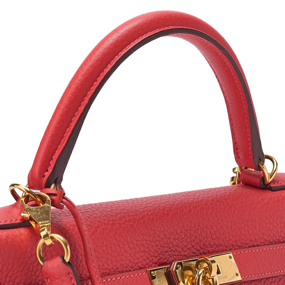 HERMES Kelly 32 Handbag Inseam Tryon Clemence Rouge Viff Gold-Tone Hardware, Pre-Owned