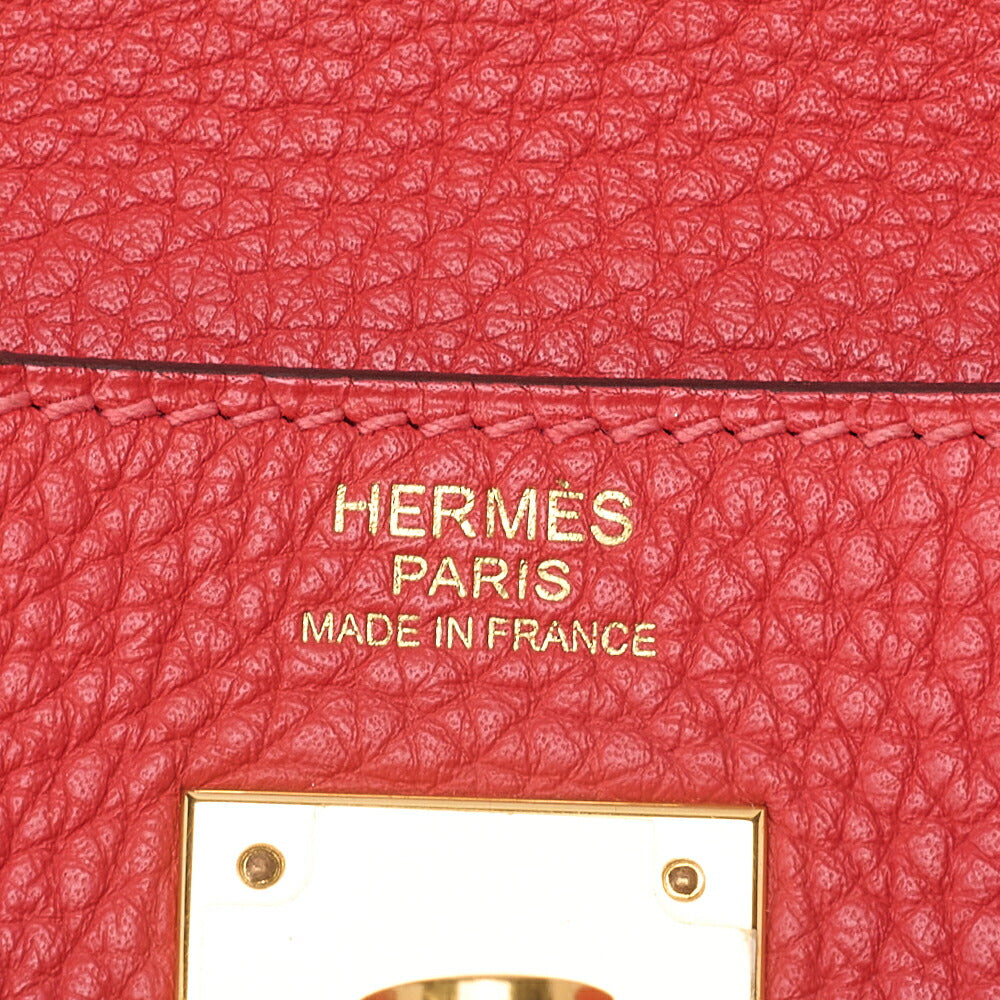HERMES Kelly 32 Handbag Inseam Tryon Clemence Rouge Viff Gold-Tone Hardware, Pre-Owned