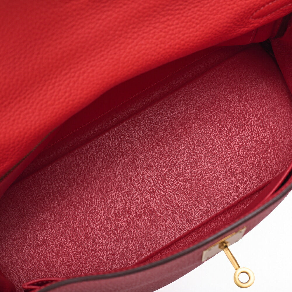 HERMES Kelly 32 Handbag Inseam Tryon Clemence Rouge Viff Gold-Tone Hardware, Pre-Owned