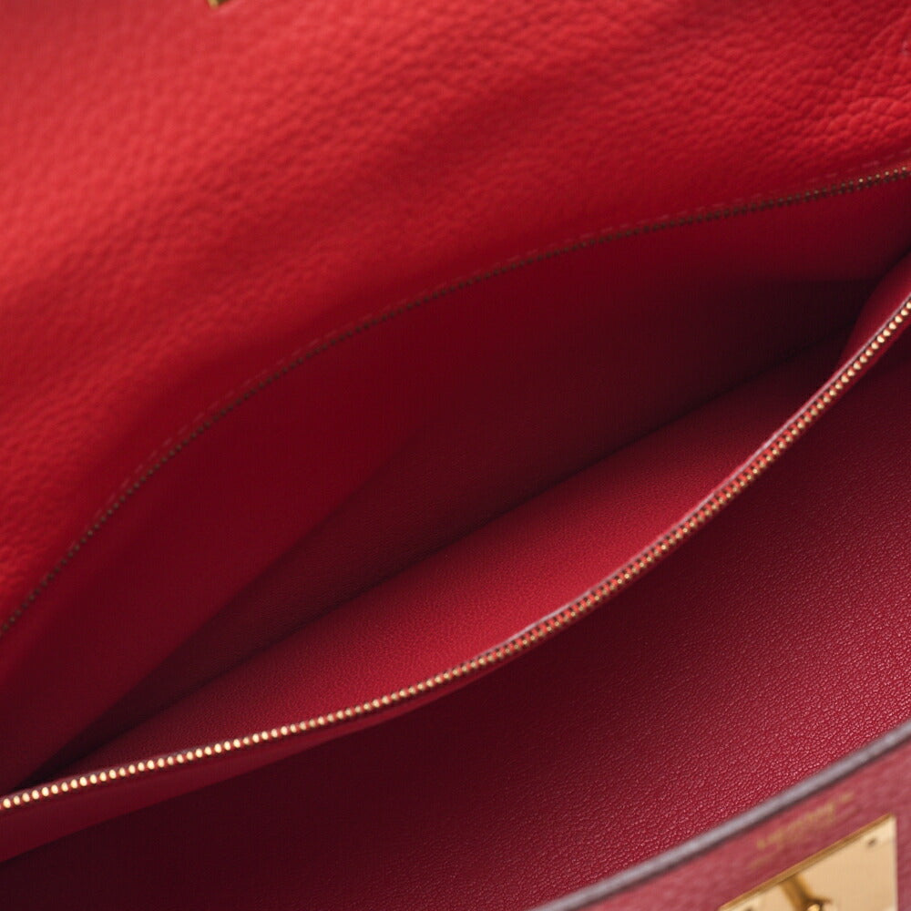 HERMES Kelly 32 Handbag Inseam Tryon Clemence Rouge Viff Gold-Tone Hardware, Pre-Owned
