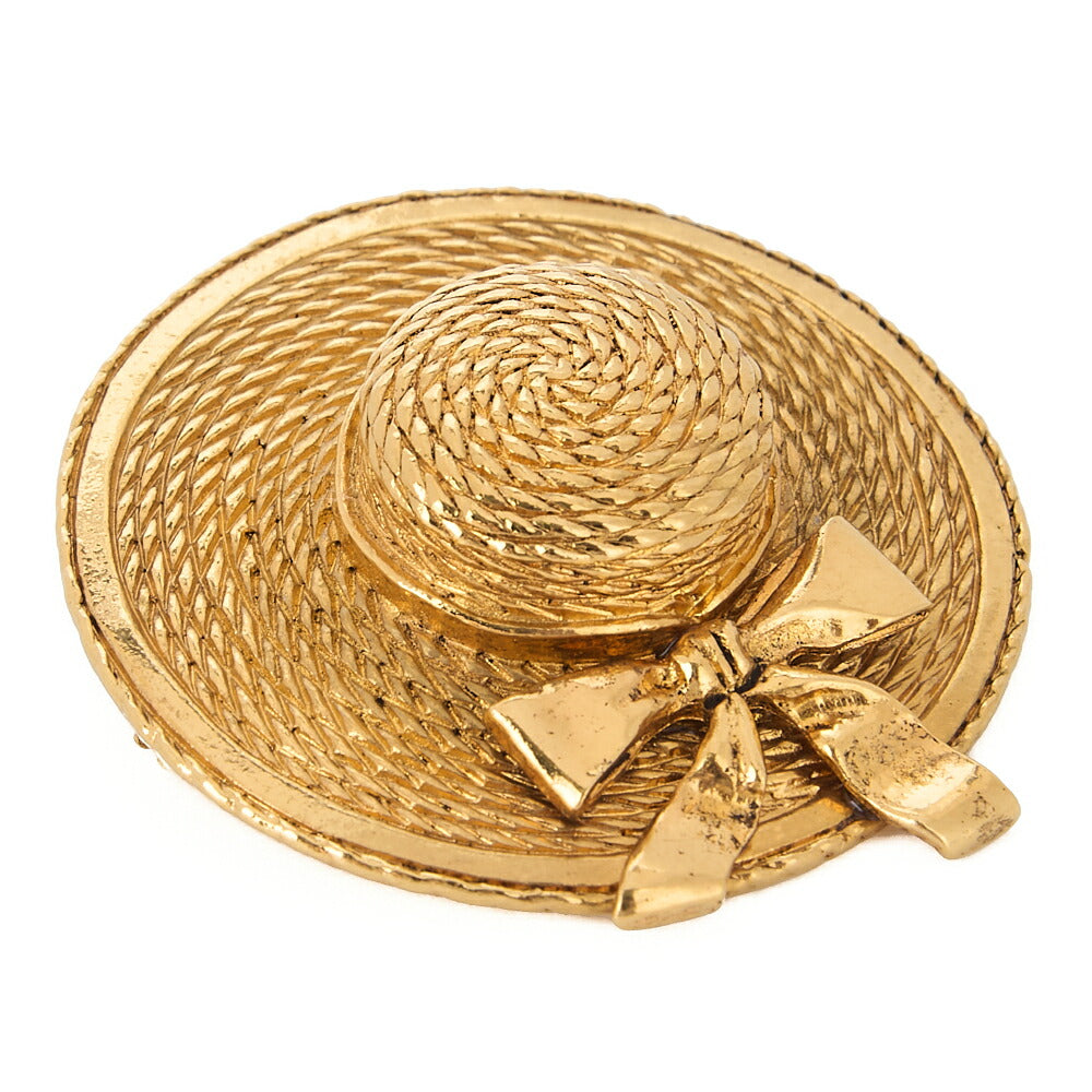 CHANEL Straw Pattern Hat Brooch Gold-Tone Hardware, Pre-Owned