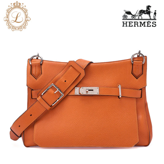 HERMES Gypsy 34 Shoulder Bag Tryon Clemence Orange x Jaune Silver-Tone Hardware, Pre-Owned
