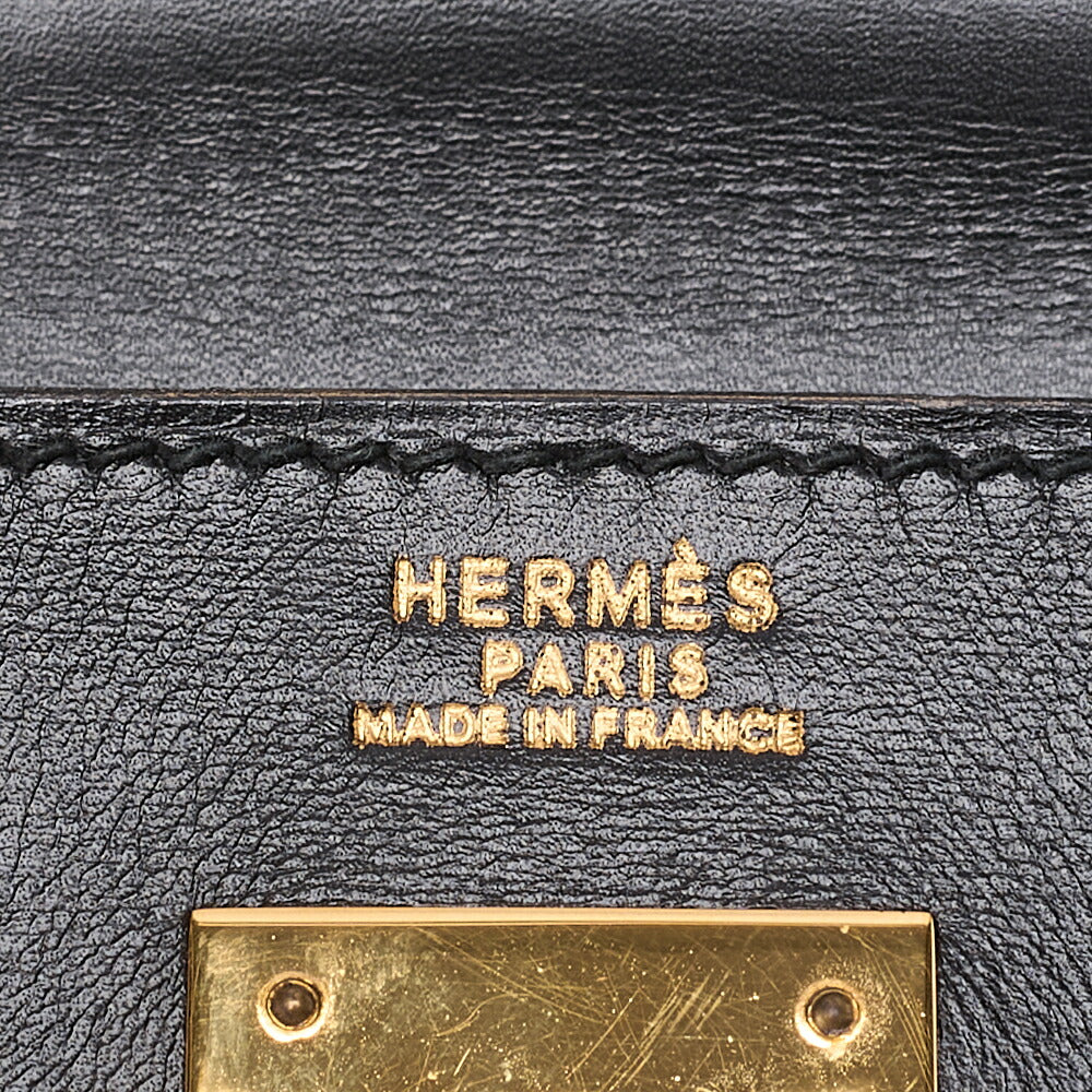 HERMES Kelly 32 Handbag Inseam Box Calf Black Gold-Tone Hardware, Pre-Owned