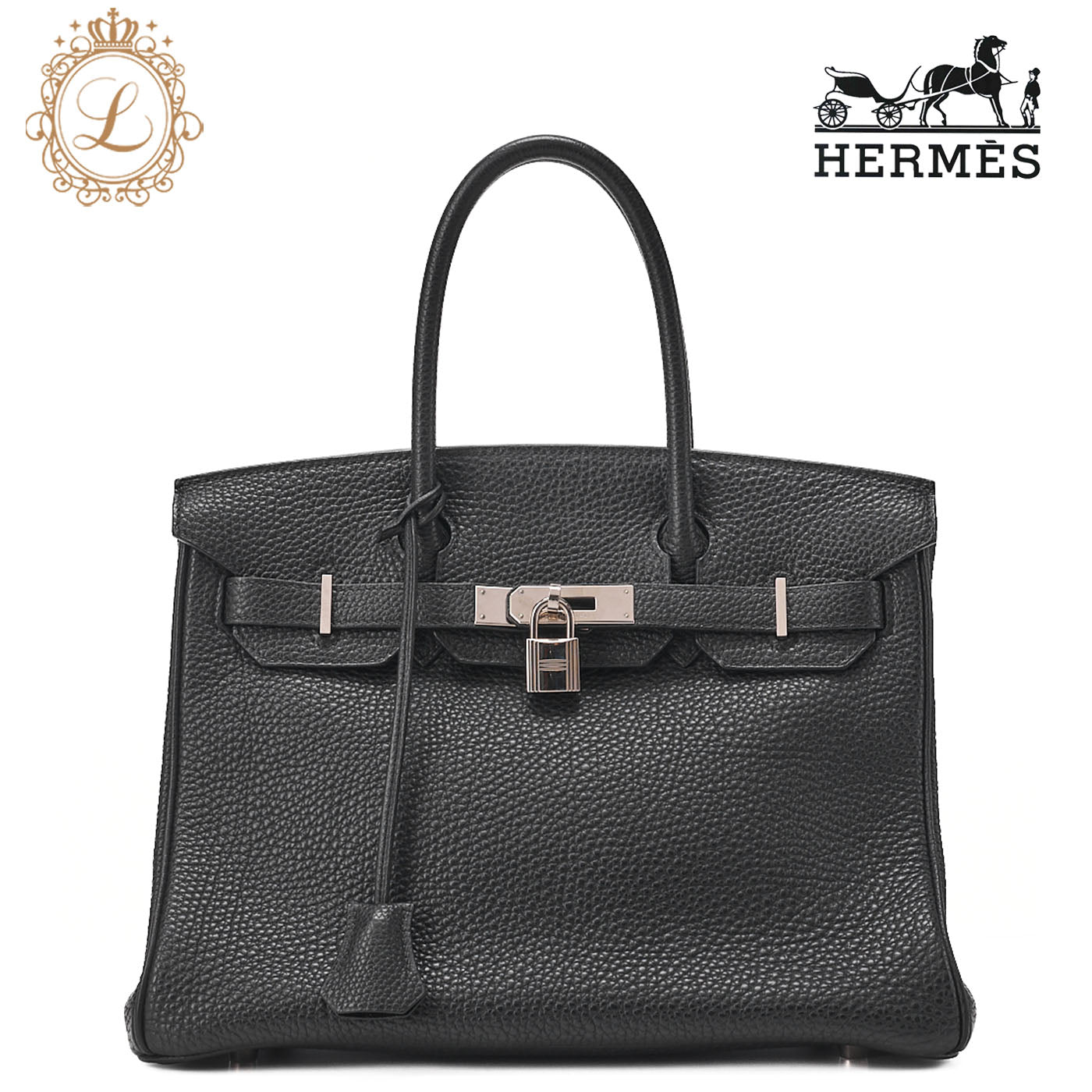 HERMES Birkin 30 Tote Bag Togo Black Silver-Tone Hardware, Pre-Owned